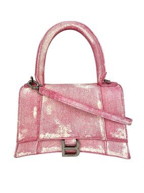 Balenciaga Pink Denim Small Hourglass Top Handle Crossbody Bag